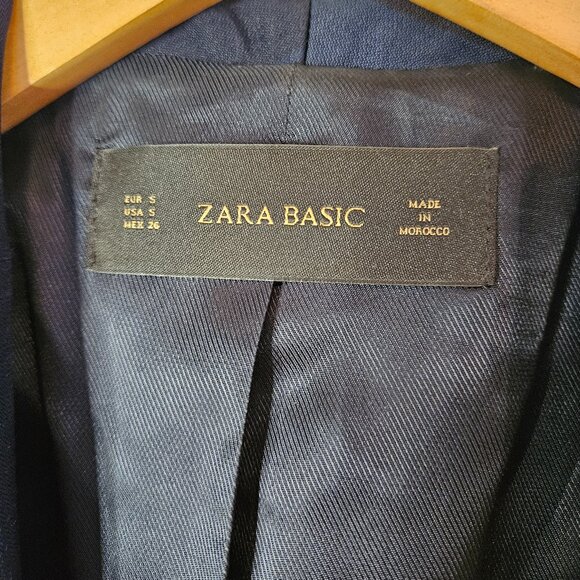 ZARA Navy Striped Wrap Waterfall Draped Blazer Jacked Coat with Zippers (Size S) - Picture 4 of 7